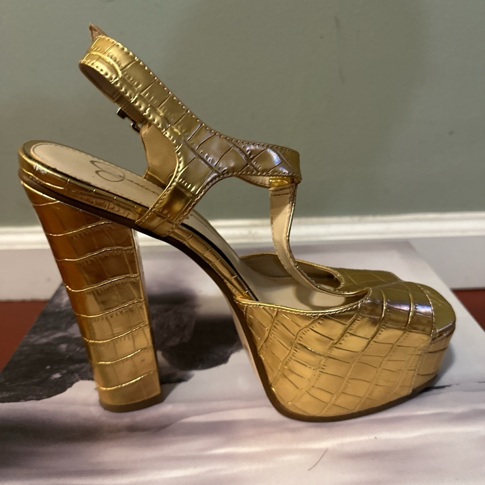 Gold platform heels